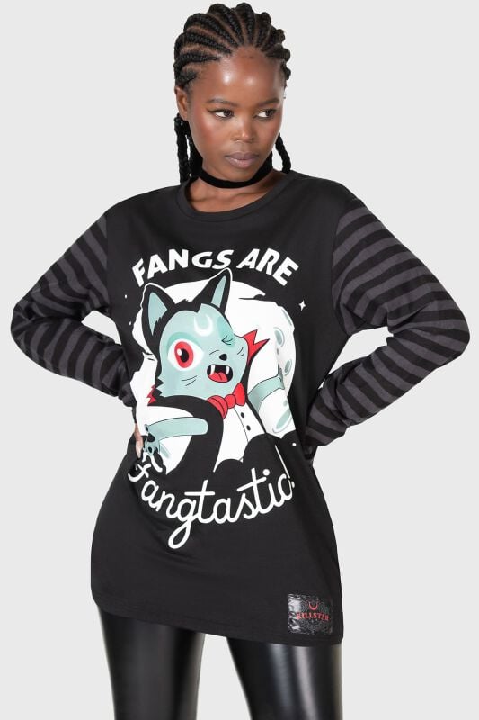 gothicana by emp "Fangtasy Striped Longsleeved Shirt" Long-sleeve Shirt black-grey by THE VAMPURR by KILLSTAR