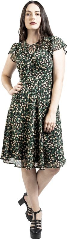 Gothicana By Emp "Floral Flutter Sleeve Flare Dress" Midi Dress Multicolour By Voodoo Vixen