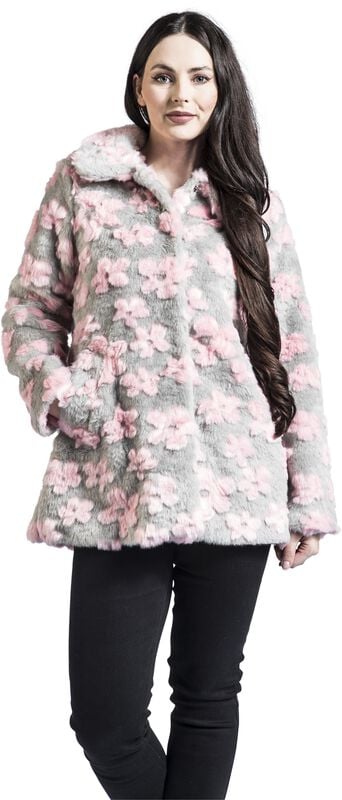 Gothicana By Emp "Flower Patch Faux-fur Coat" Coats Grey-pink By Voodoo Vixen