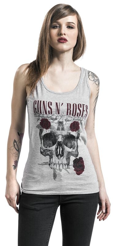 Gothicana By Emp "Flower Skull" Top Mottled Grey By Guns N' Roses