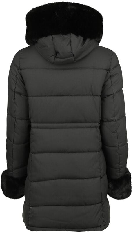 Gothicana By Emp "Fur Trim Padded Hooded Coat" Coats Black By QED London
