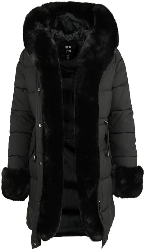 Gothicana By Emp "Fur Trim Padded Hooded Coat" Coats Black By QED London