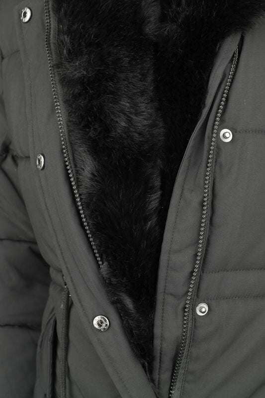 Gothicana By Emp "Fur Trim Padded Hooded Coat" Coats Black By QED London
