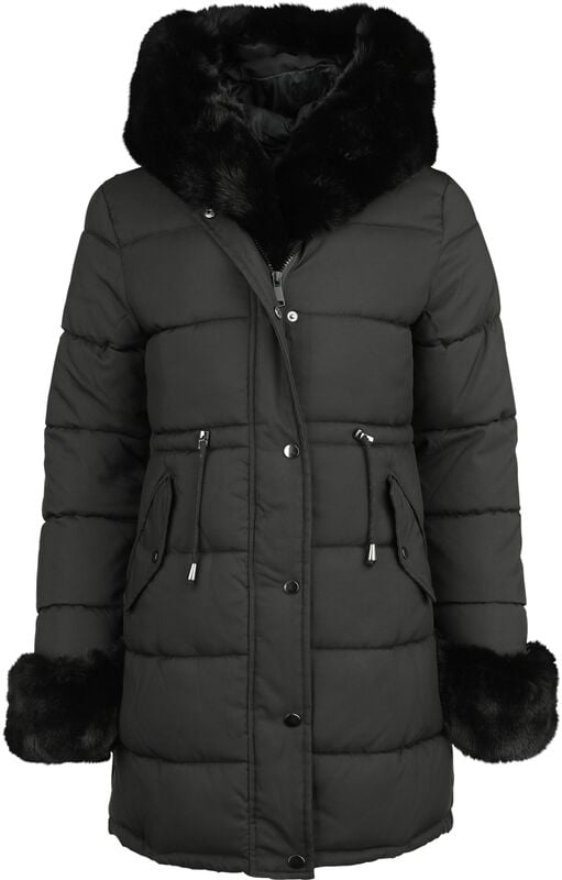 gothicana by emp "Fur Trim Padded Hooded Coat" Coats black by QED London
