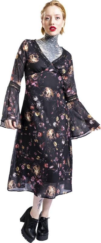 Gothicana By Emp "Garden Of Skull Midi Chiffon Dress" Midi Dress Multicolour By Jawbreaker
