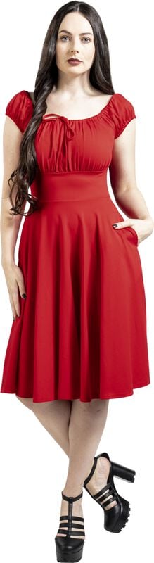 Gothicana By Emp "Gathered Neckline Flare Dress" Midi Dress Red By Voodoo Vixen