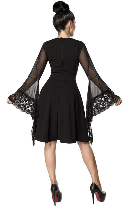 Gothicana By Emp "Gothic Dress With Trumpet Sleeves" Midi Dress Black By Ocultica