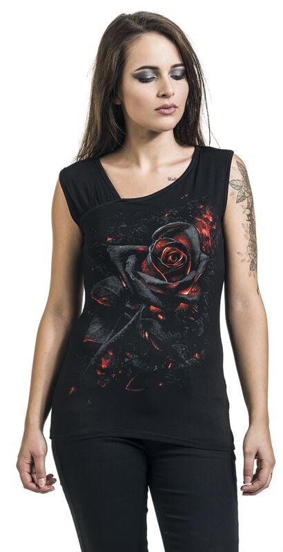Gothicana By Emp "Burnt Rose" Top Black By Spiral