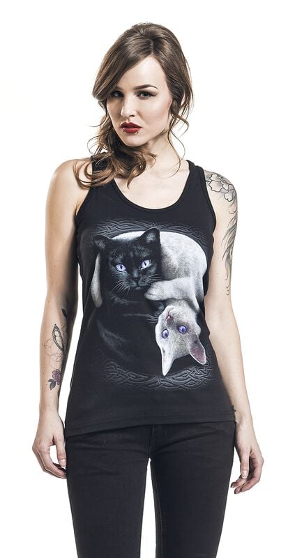 Gothicana By Emp "Yin Yang Cats" Top Black By Spiral