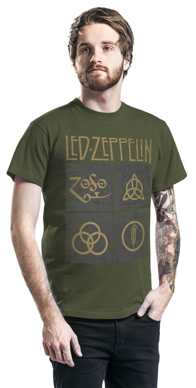 Gothicana By Emp "Green Symbols" T-Shirt Olive By Led Zeppelin