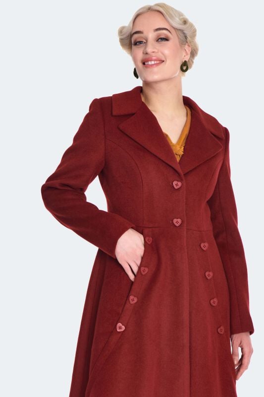 Gothicana By Emp "Heart Button Flare Coat" Coats Red By Voodoo Vixen