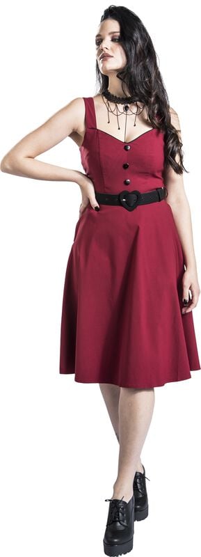 Gothicana By Emp "Heart Nuckle Flare Dress" Midi Dress Red By Voodoo Vixen