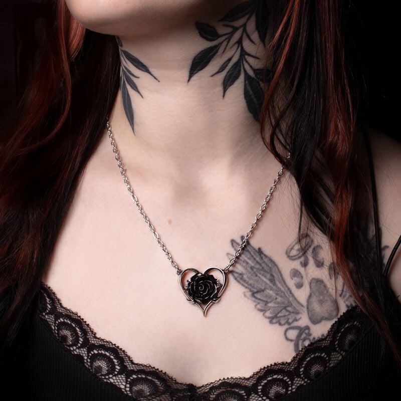 Gothicana By Emp "Heart Of Blackness" Necklace Black-silver By Alchemy Gothic