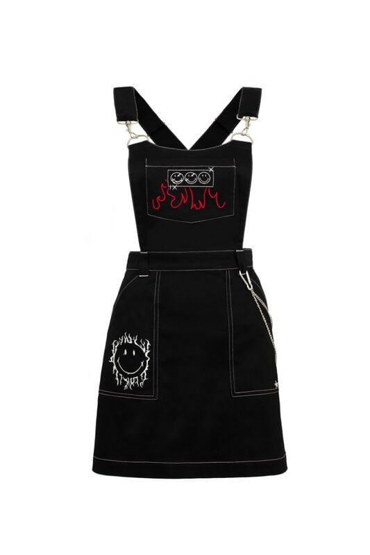 gothicana by emp "Hell Bunny x Smiley Originals Dylan Pinafore Dress" Mini Dress black by Hell Bunny