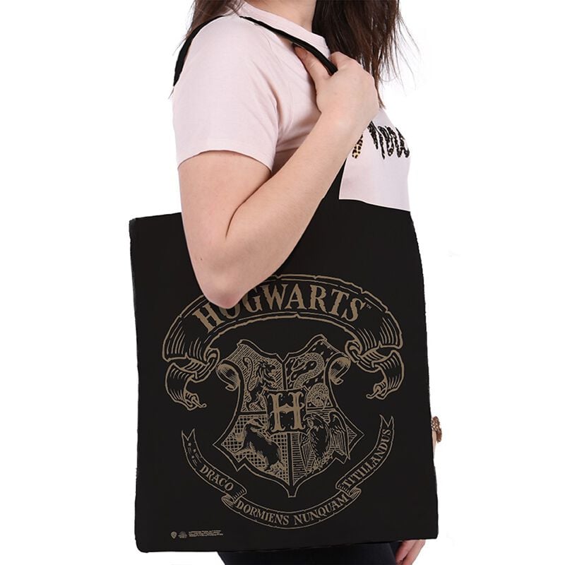 Gothicana By Emp "Hogwarts Crest" Fabric Bag Black-beige By Harry Potter