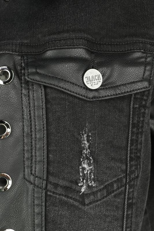 Gothicana By Emp "Jeans Jacket With Faux Leather Details" Jeans Jacket Black By Black Premium By EMP