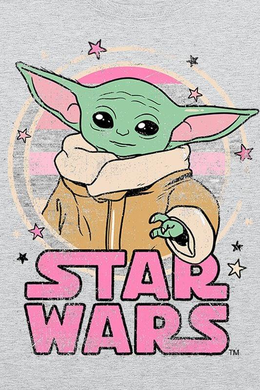 Gothicana By Emp "Kids - Starry - Grogu" T-Shirt Mottled Light Grey By Star Wars