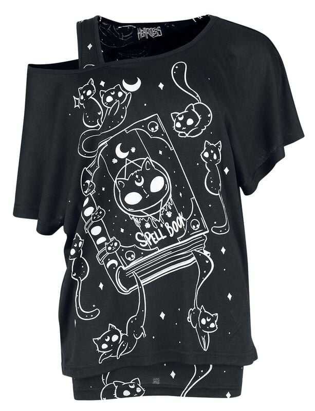 gothicana by emp "Kitty Spellbook Top" T-Shirt black-white by Heartless