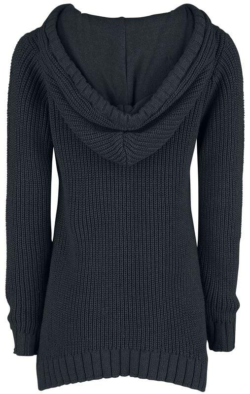 Gothicana By Emp "Knitted Pullover With Hood And Lacing" Knit Jumper Black By Black Premium By EMP