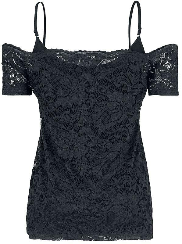 Gothicana By Emp "Lace Cold Shoulder Shirt" T-Shirt Black By Black Premium By EMP