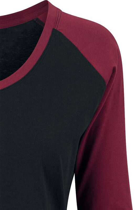 Gothicana By Emp "Ladies 3/4 Contrast Raglan Tee" Long-sleeve Shirt Black-burgundy By Urban Classics