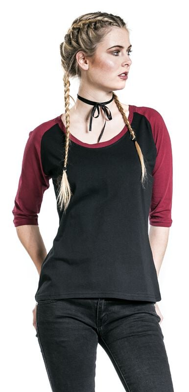 Gothicana By Emp "Ladies 3/4 Contrast Raglan Tee" Long-sleeve Shirt Black-burgundy By Urban Classics