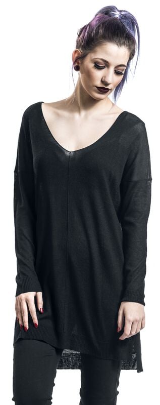 Gothicana By Emp "Ladies Fine Knit Oversize V-Neck Sweater" Sweatshirt Black By Urban Classics