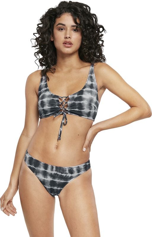 Gothicana By Emp "Ladies Lace Up Tie Dye Bikini" Bikini Set Black-white By Urban Classics