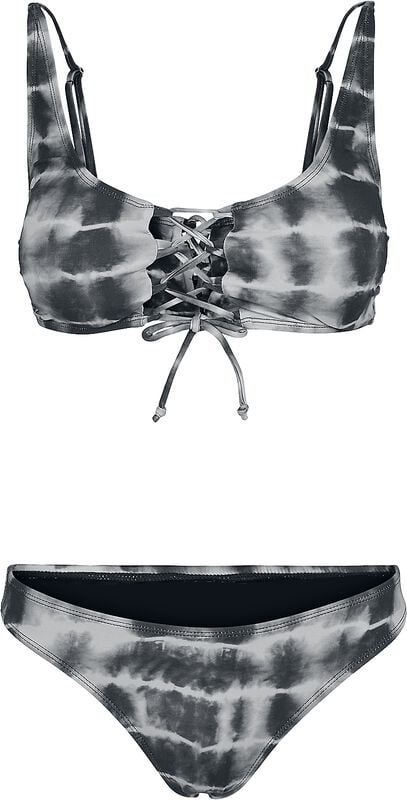 gothicana by emp "Ladies Lace Up Tie Dye Bikini" Bikini Set black-white by Urban Classics