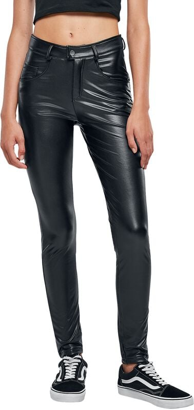 Gothicana By Emp "Ladies’ Mid-waist Faux-leather Trousers" Imitation Leather Trousers Black By Urban Classics