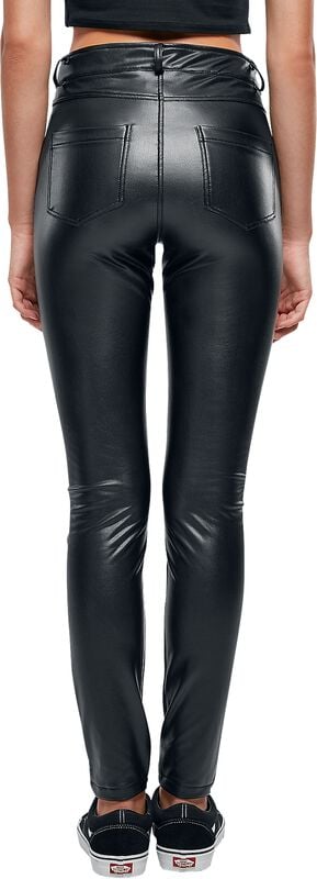 Gothicana By Emp "Ladies’ Mid-waist Faux-leather Trousers" Imitation Leather Trousers Black By Urban Classics
