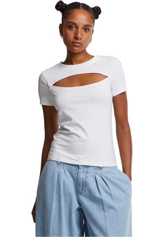 Gothicana By Emp "Ladies' Short Cut-Out T-shirt" T-Shirt White By Urban Classics