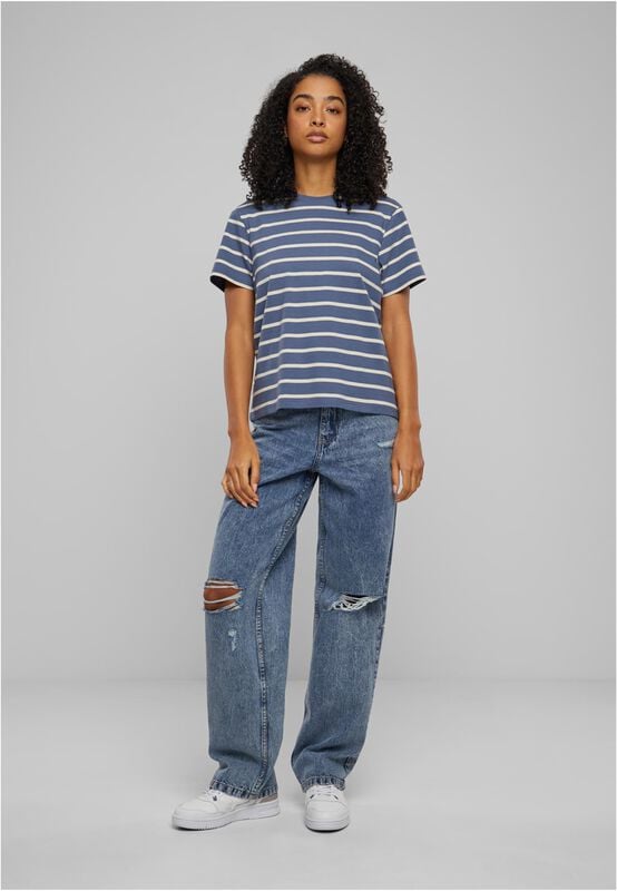 Gothicana By Emp "Ladies Striped Boxy Tee" T-Shirt Blue By Urban Classics