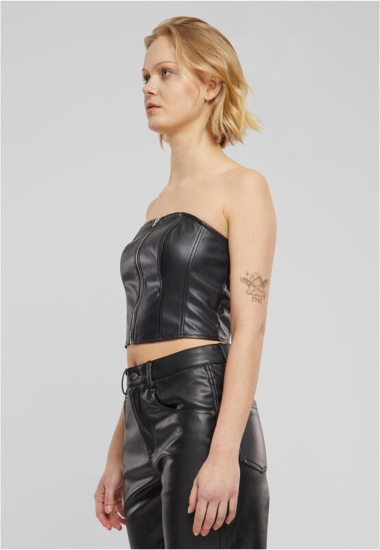Gothicana By Emp "Ladies Synthetic Leather Bandeau Top" Top Black By Urban Classics