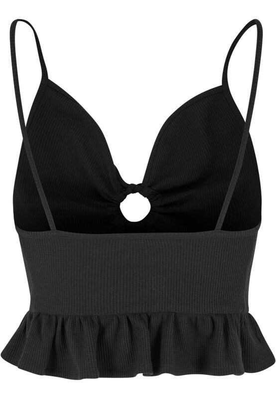 Gothicana By Emp "Ladies Waffle Pique Ruffle Top" Top Black By Urban Classics