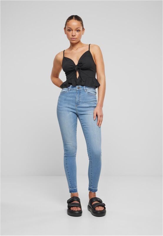 Gothicana By Emp "Ladies Waffle Pique Ruffle Top" Top Black By Urban Classics