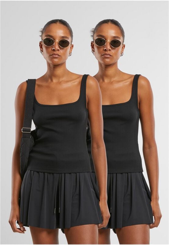 Gothicana By Emp "Ladies' Wide Neck Rib Top (2-pack)" Top Black By Urban Classics