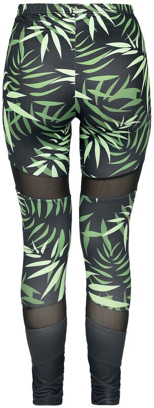 Gothicana By Emp "Leggings With Bamboo Print And Mesh Inserts" Leggings Black-green By RED By EMP