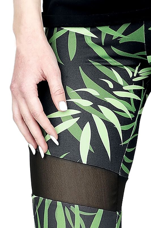 Gothicana By Emp "Leggings With Bamboo Print And Mesh Inserts" Leggings Black-green By RED By EMP