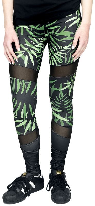 Gothicana By Emp "Leggings With Bamboo Print And Mesh Inserts" Leggings Black-green By RED By EMP