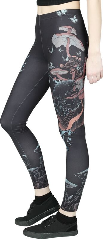 Gothicana By Emp "Leggings With Skull And Mushroom Print" Leggings Black By Full Volume By EMP