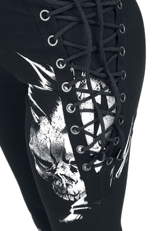 Gothicana By Emp "Leggings With Skull Print And Lacing" Leggings Black By Rock Rebel By EMP