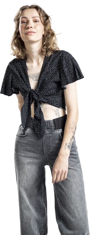 Gothicana By Emp "Lola Crop Top" Blouse Black-white By Banned Retro