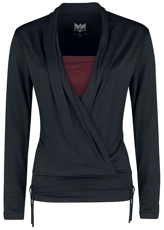 gothicana by emp "Long sleeve shirt in wrap-around design" Long-sleeve Shirt black-bordeaux by Black Premium by EMP