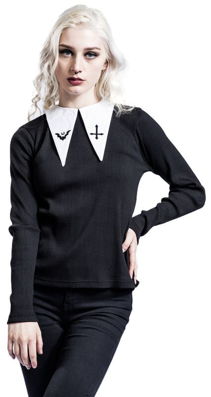 Gothicana By Emp "Longsleeve Shirt With White Collar" Long-sleeve Shirt Black By Gothicana By EMP