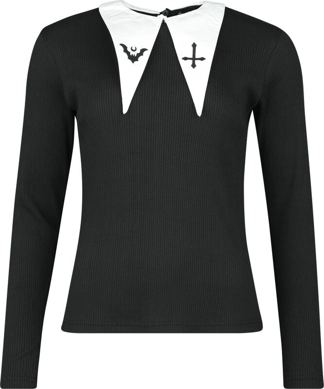 gothicana by emp "Longsleeve Shirt with White Collar" Long-sleeve Shirt black by Gothicana by EMP