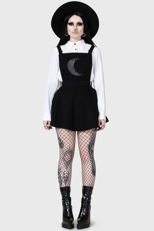 Gothicana By Emp "Luna Orb Pinafore Dress" Mini Dress Black By KIHILIST By KILLSTAR