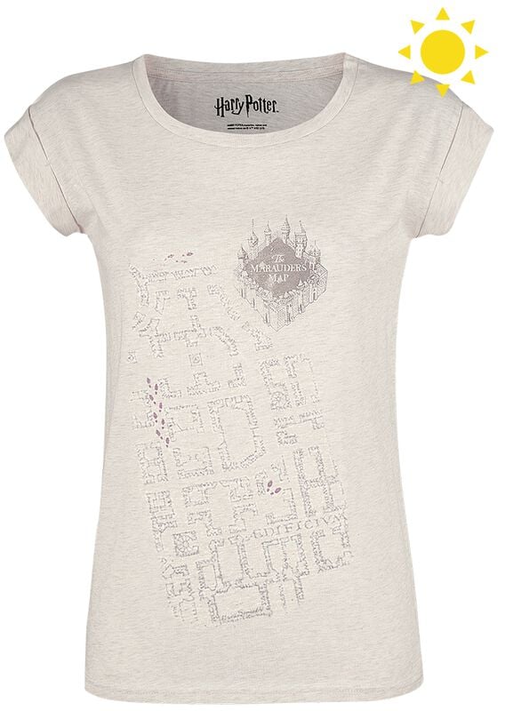 Gothicana By Emp "Marauders Map UV" T-Shirt Mottled Cream By Harry Potter