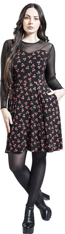 Gothicana By Emp "Mesh Dress With Cherries" Midi Dress Black By Rock Rebel By EMP