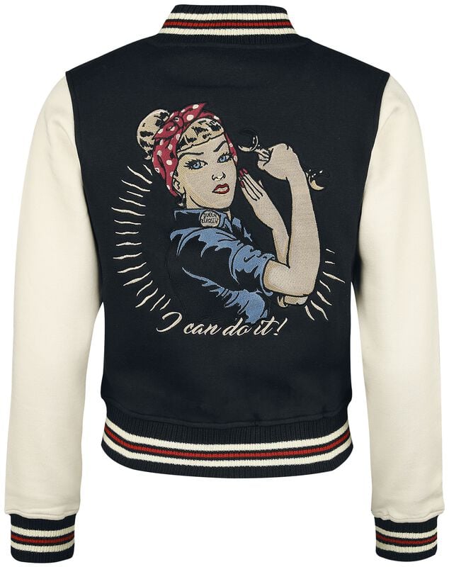 Gothicana By Emp "Motor Queen" Varsity Jacket Beige-black By Queen Kerosin